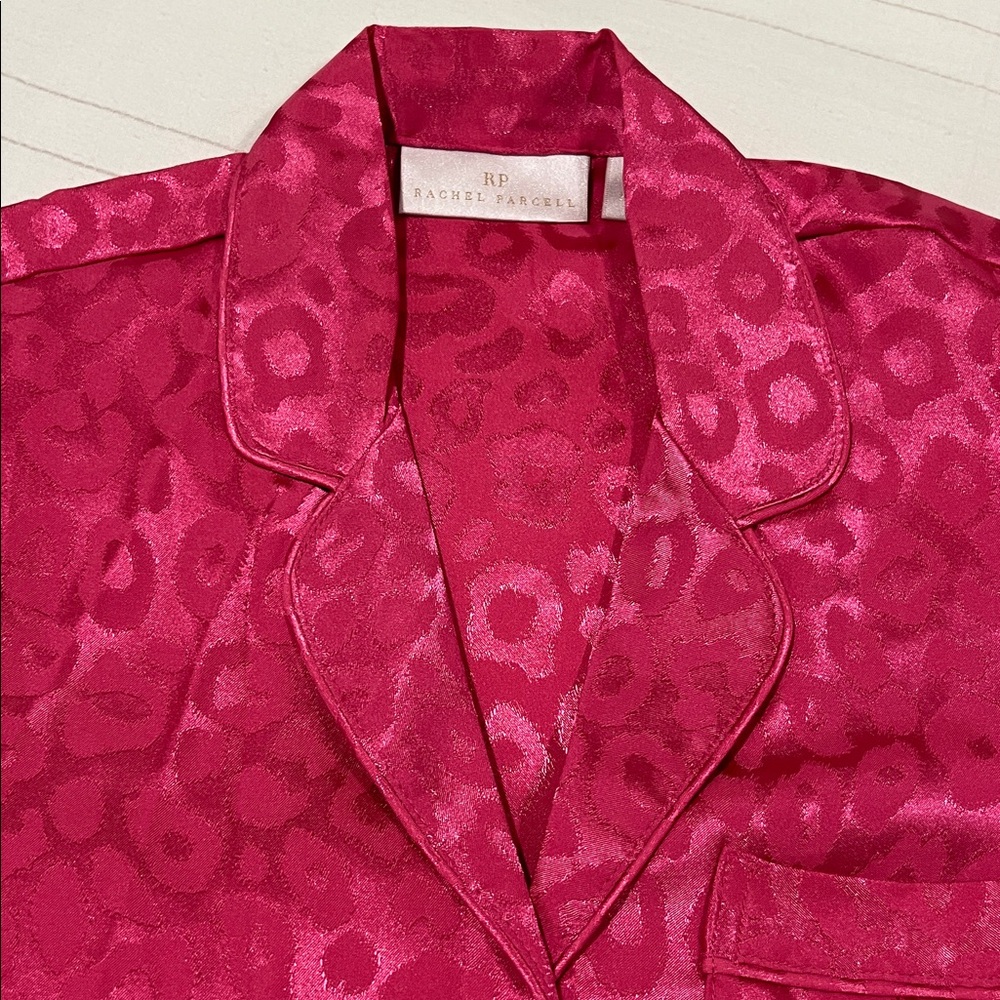 NWT Rachel Parcell Satin Jacquard Cheetah Long Sleeve Pajama Set Hot Pink XS - Picture 12 of 15